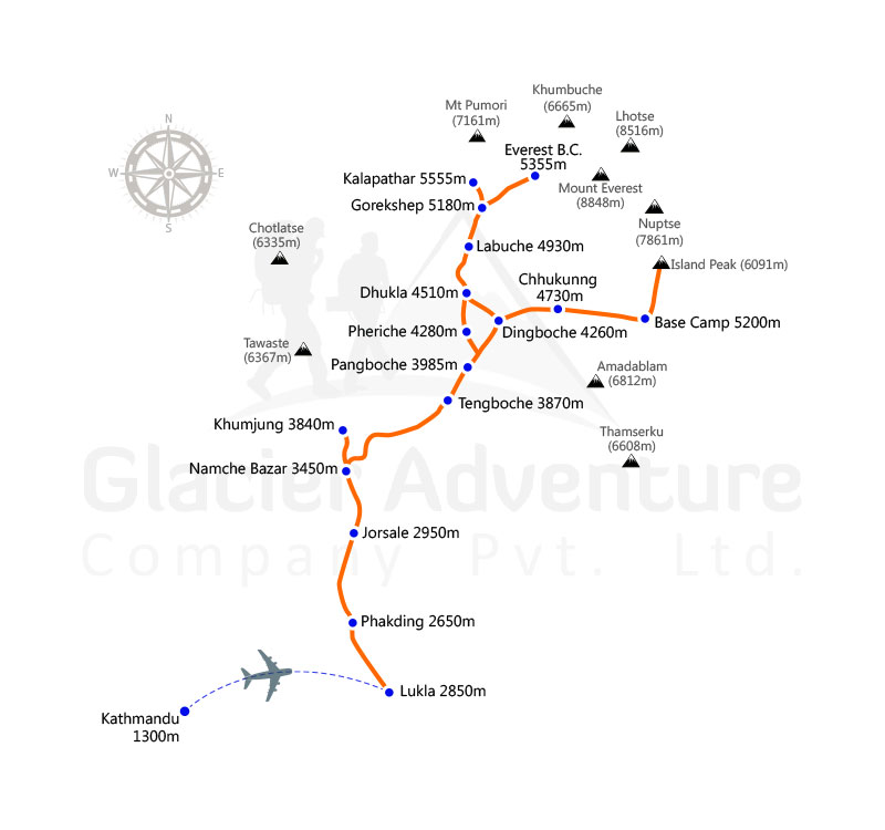 Everest Base Camp with Island Peak Climbing map