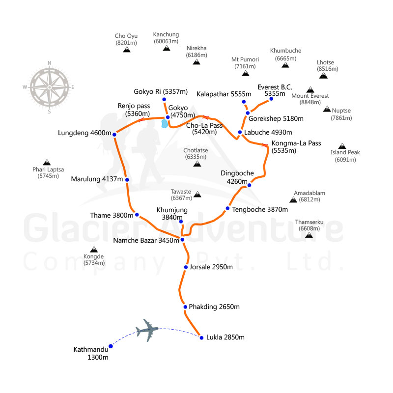 Everest Three Passes Trekking map