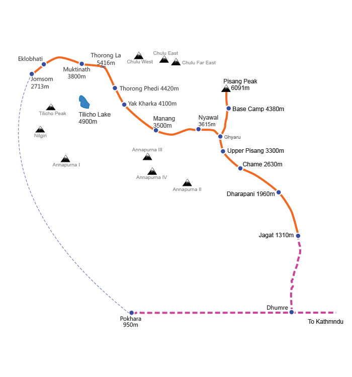 Pisang Peak Climbing - Throngla Pass map